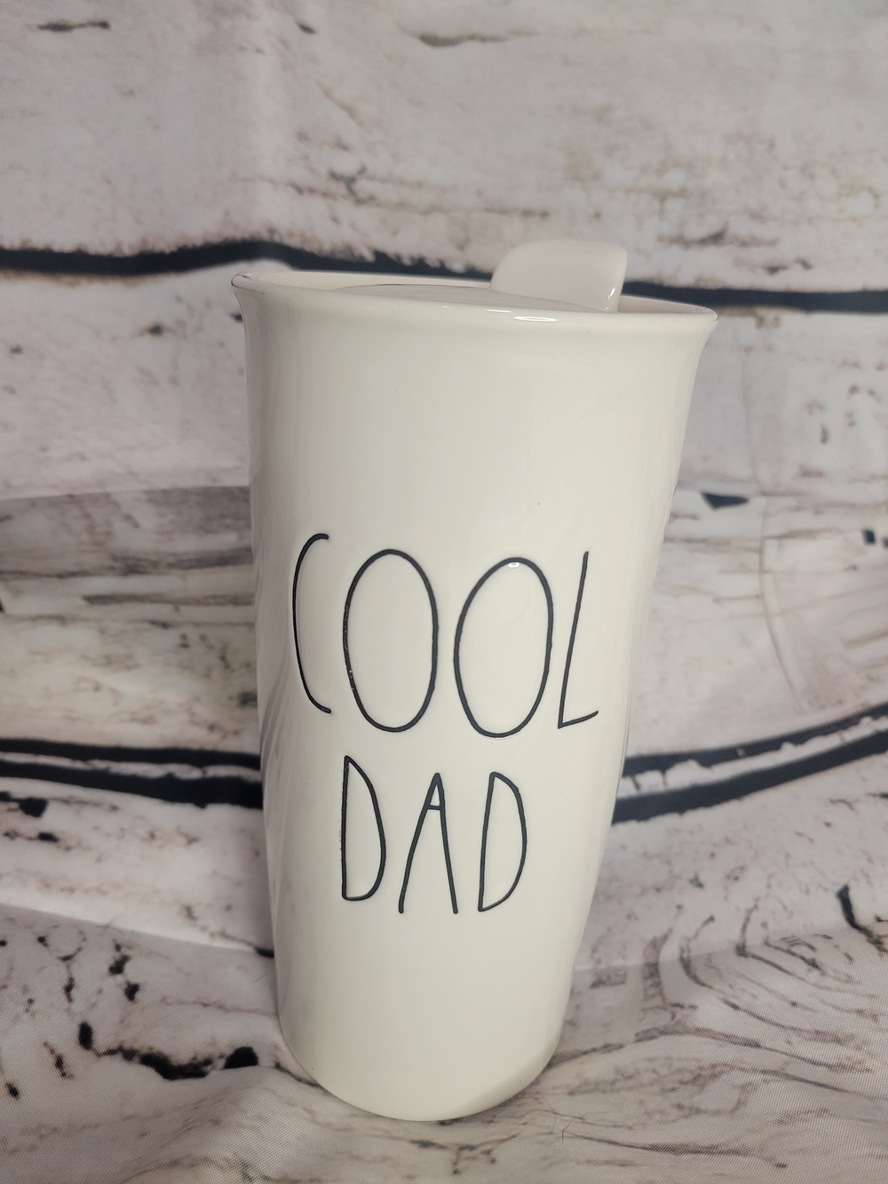 Rae Dunn COOL DAD Ceramic Travel Mug Tumbler With Lid White Black